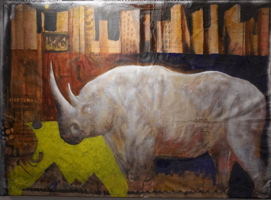 The Rhino in NYC Olio Su Tela